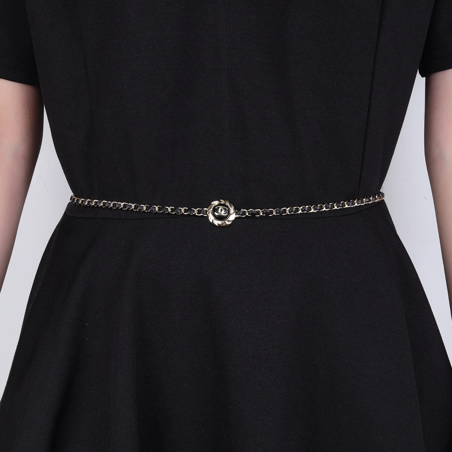 Chanel Goose series necklace gold metal with black leather and black enamel 80cm