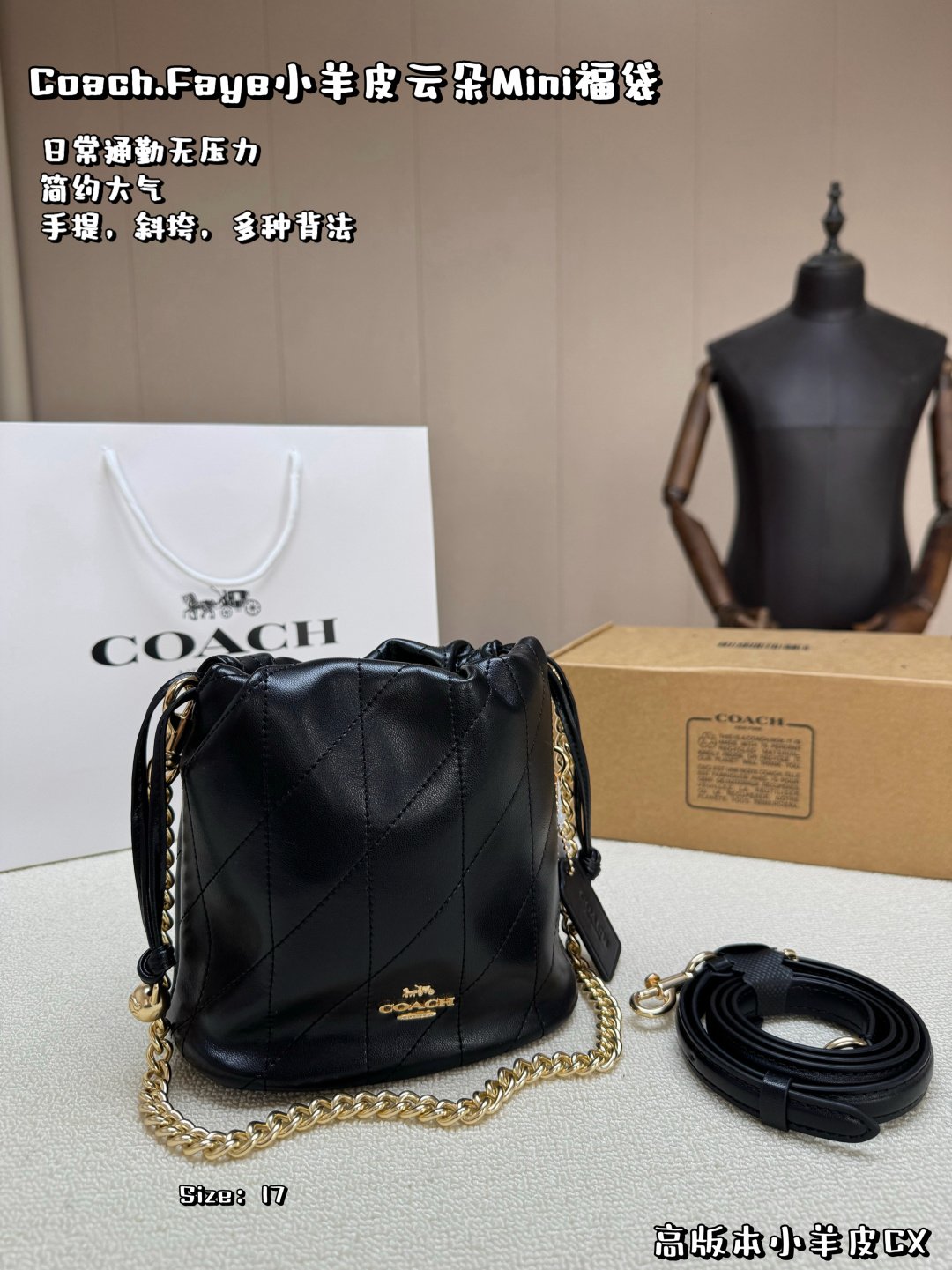 COACH bag , comes with box, high version lambskin cloud bag