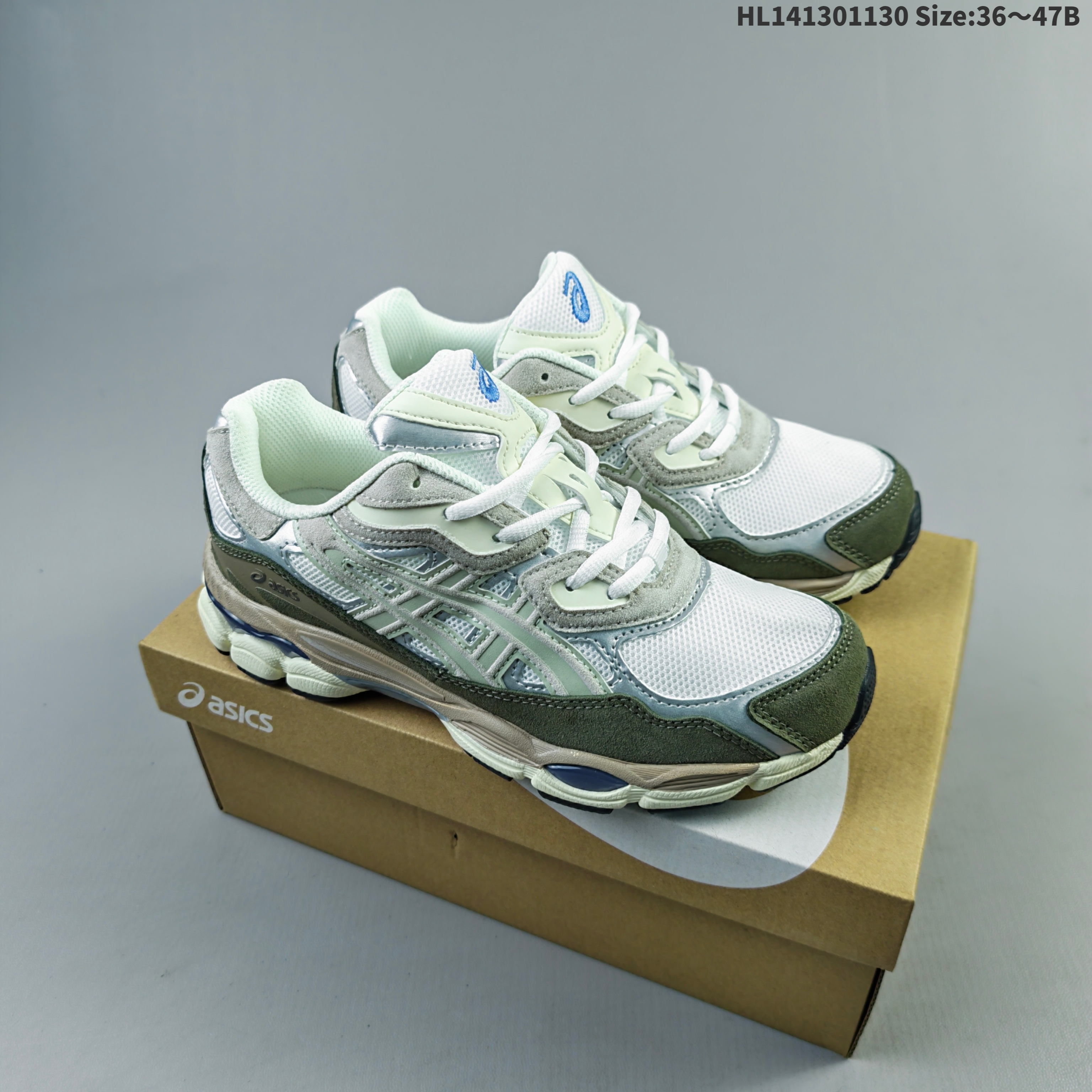ASICS Gel-NYC White Silver Olive Green Cream EU 36-47 Running Shoe Running Sneakers - Unisex BS-69207