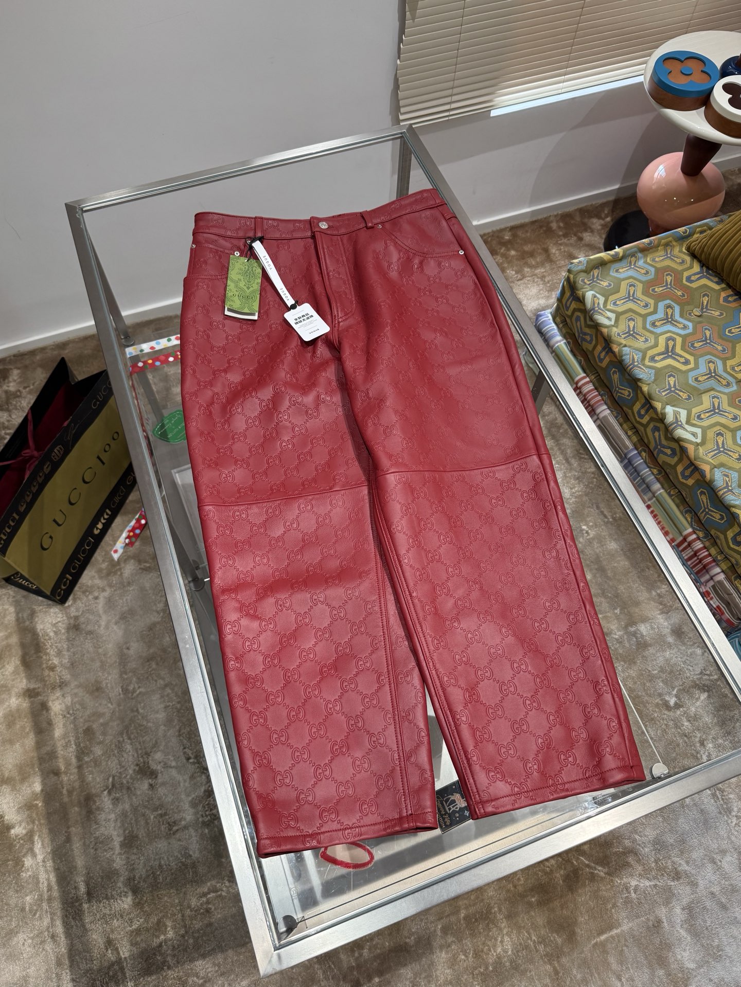 Gucci men GUCCI Double G embossed leather trousers — 1:1 Replica