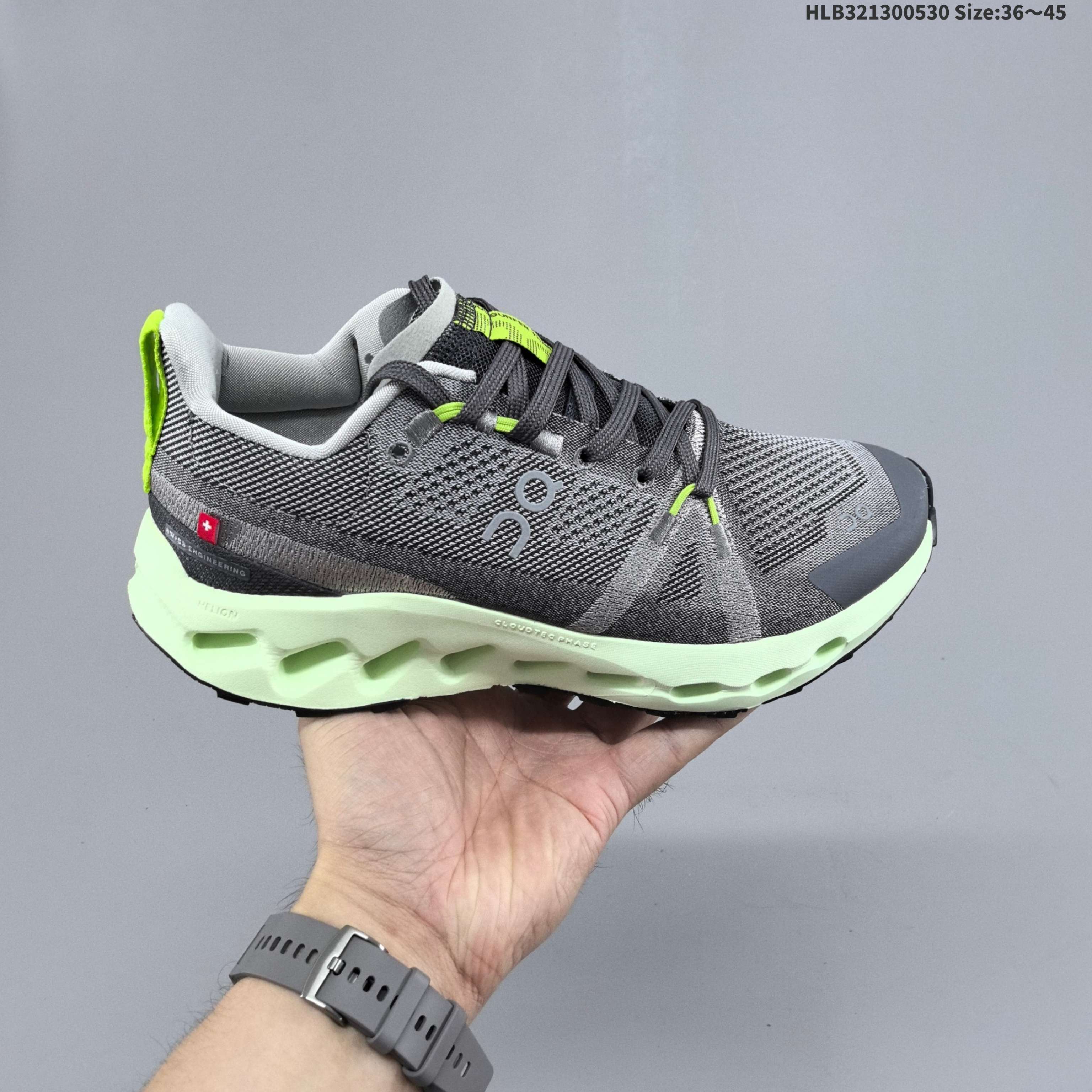 On Cloudsurfer Trail Dark Gray Neon Green EU 36-45 Trail Shoe Trail Running Sneakers - Unisex BS-69508