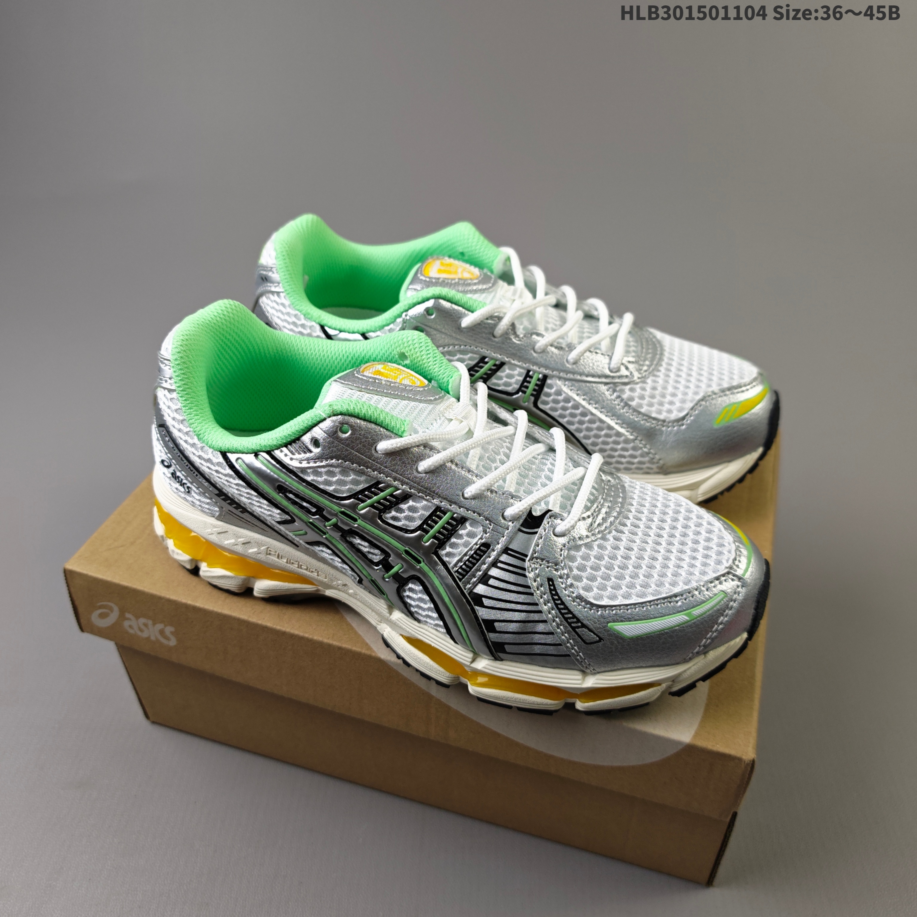 ASICS Gel-Kayano 12 1 Silver White Green Yellow EU 36-45 Running Shoe Running Sneakers - Unisex BS-69330