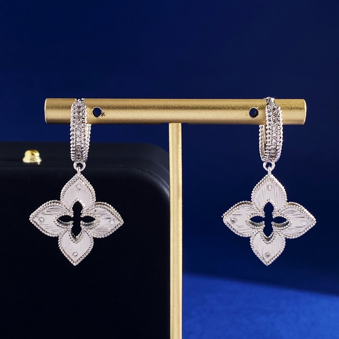 Roberto Coin Venetian Princess earrings rhodium-plated sterling silver with clear diamond accents 15mm hoop diameter 20mm pendant drop