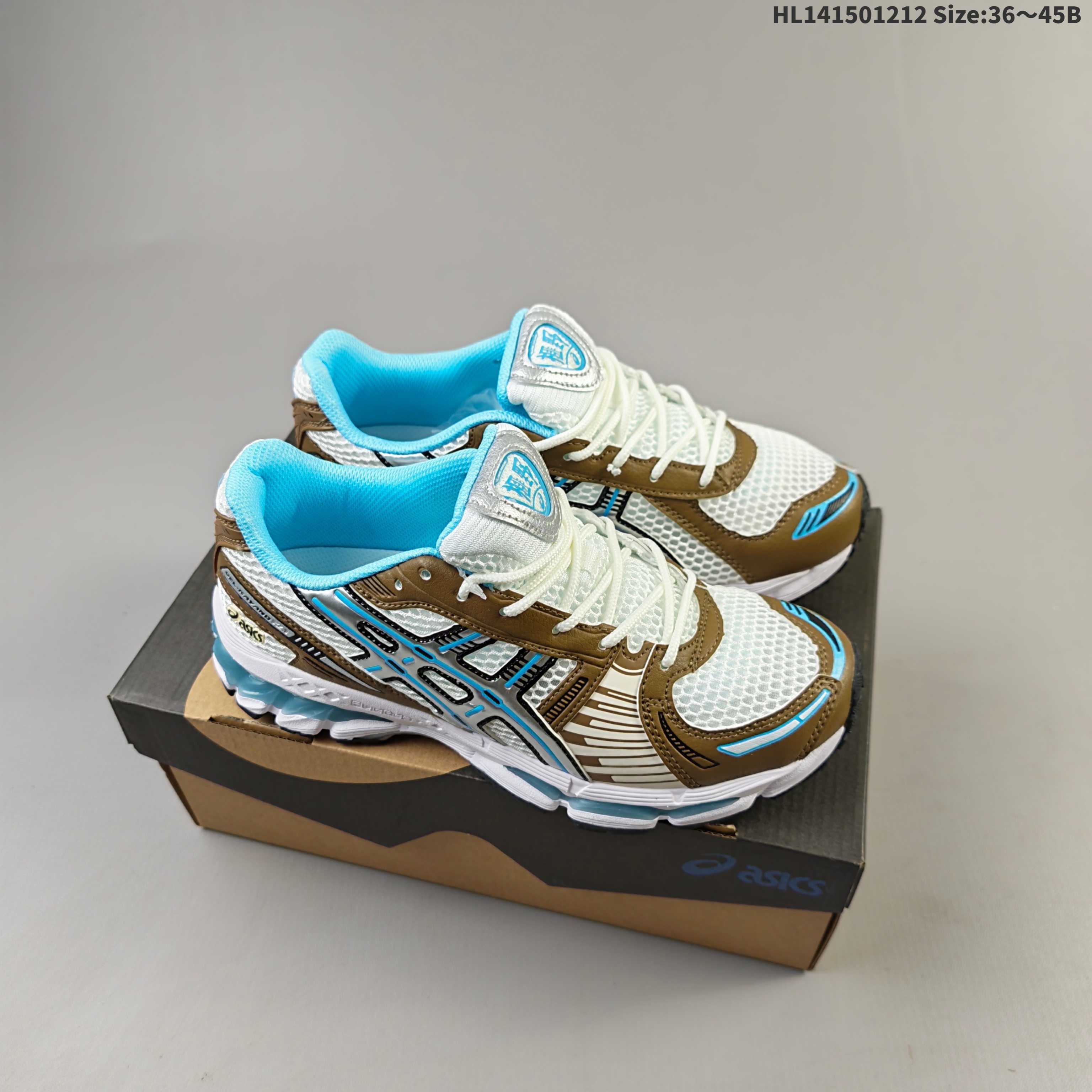 ASICS Gel-Kayano 12 1 White Brown Silver Light Blue EU 36-45 Running Shoe Running Sneakers - Unisex BS-69162